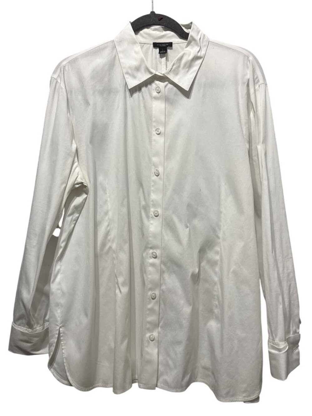 Ann Taylor Factory Womens White Button-Up Long Sleeve Flip Cuff Shirt Size Large